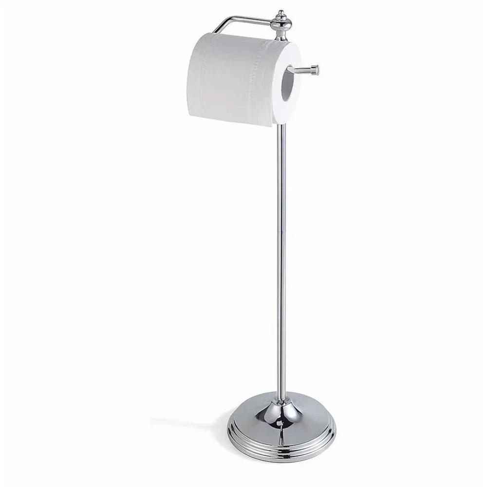 Bathroom Free Standing Toilet Tissue Paper Roll Holder Stand with Reserve Functi